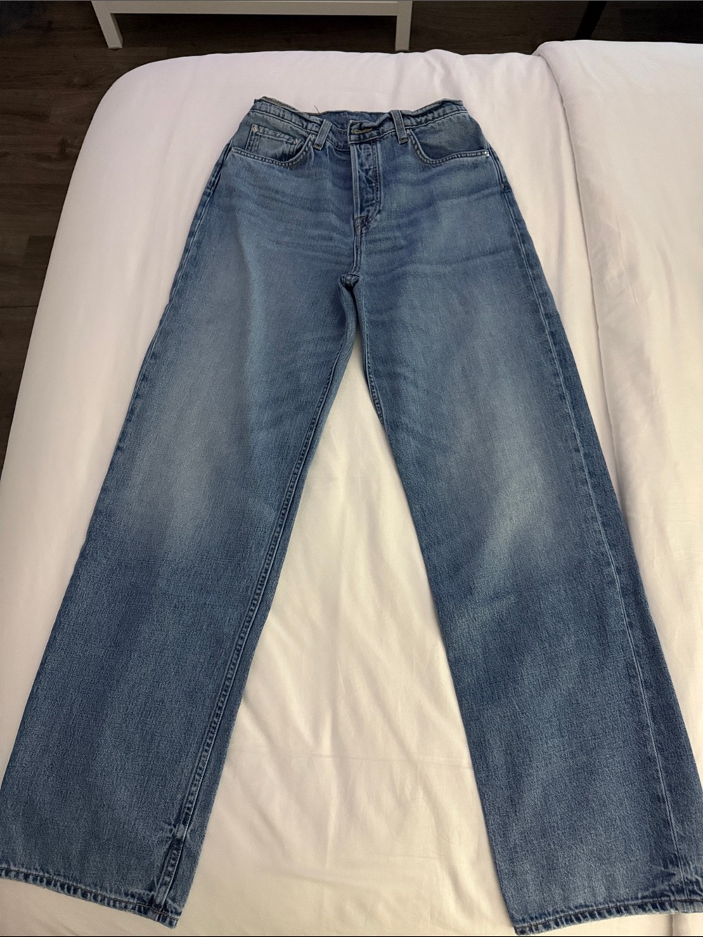 GRLFRND Straight-Leg Jeans in Medium Blue Wash